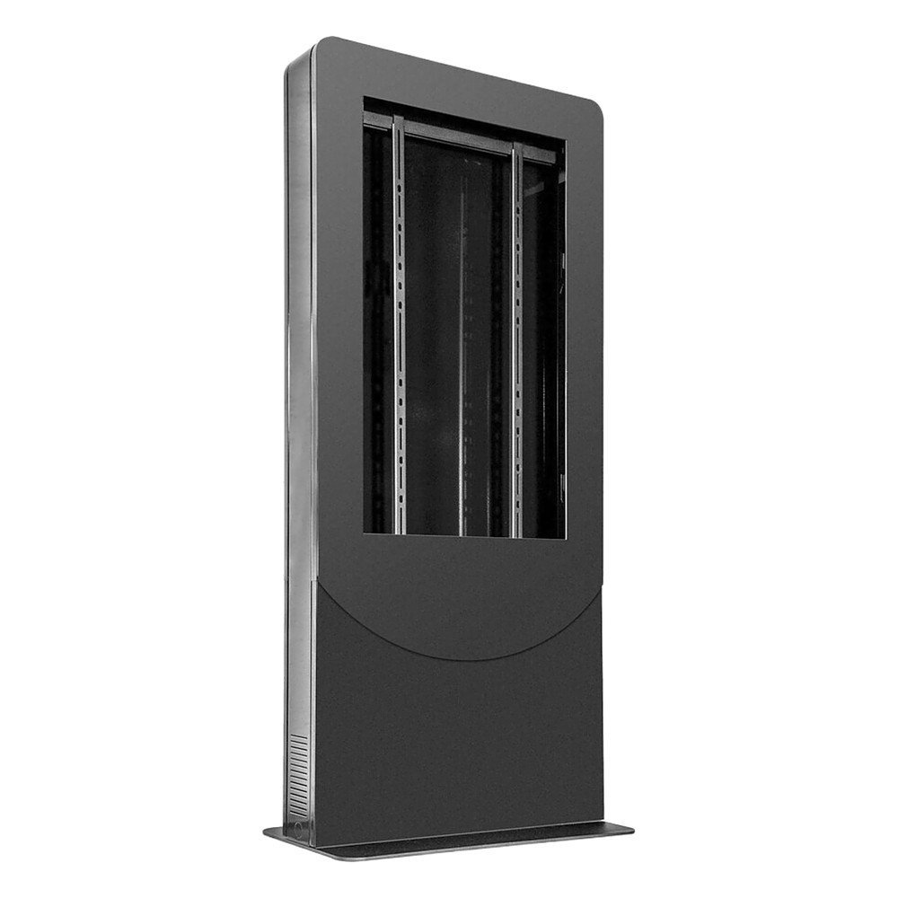Kiosko modo Vertical para interior color Negro / Soporta Pantallas de 65" hasta 4" de Profundidad / Estructura de Acero con Plac