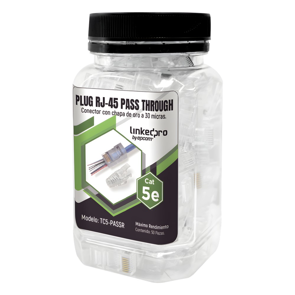 Bote con 50 Plugs Pass through RJ45 Cat5e sin | LECOSYS