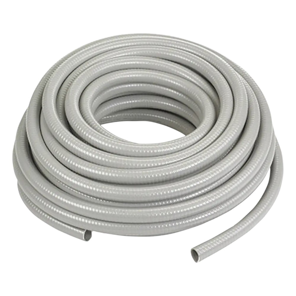 Manguera hermética flexible tipo PolyTuff no metálica, gris de 1/2", 100 pies. Uso comercial/industrial.