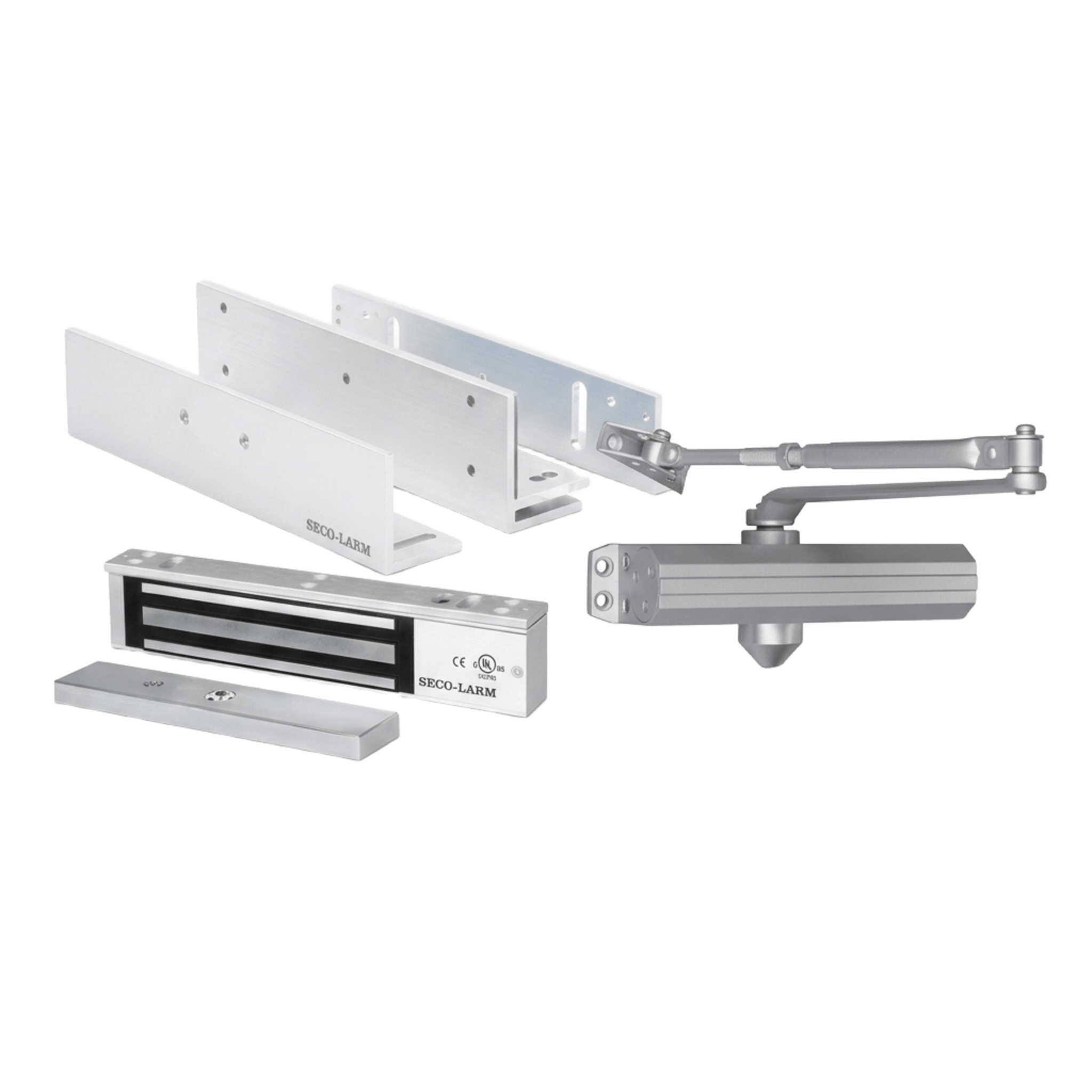 Kit para Control de Acceso Incluye Chapa Magnética de 600 Lbs / Montajes L y Z / Cierra puerta para 150 Kg / Certificaci