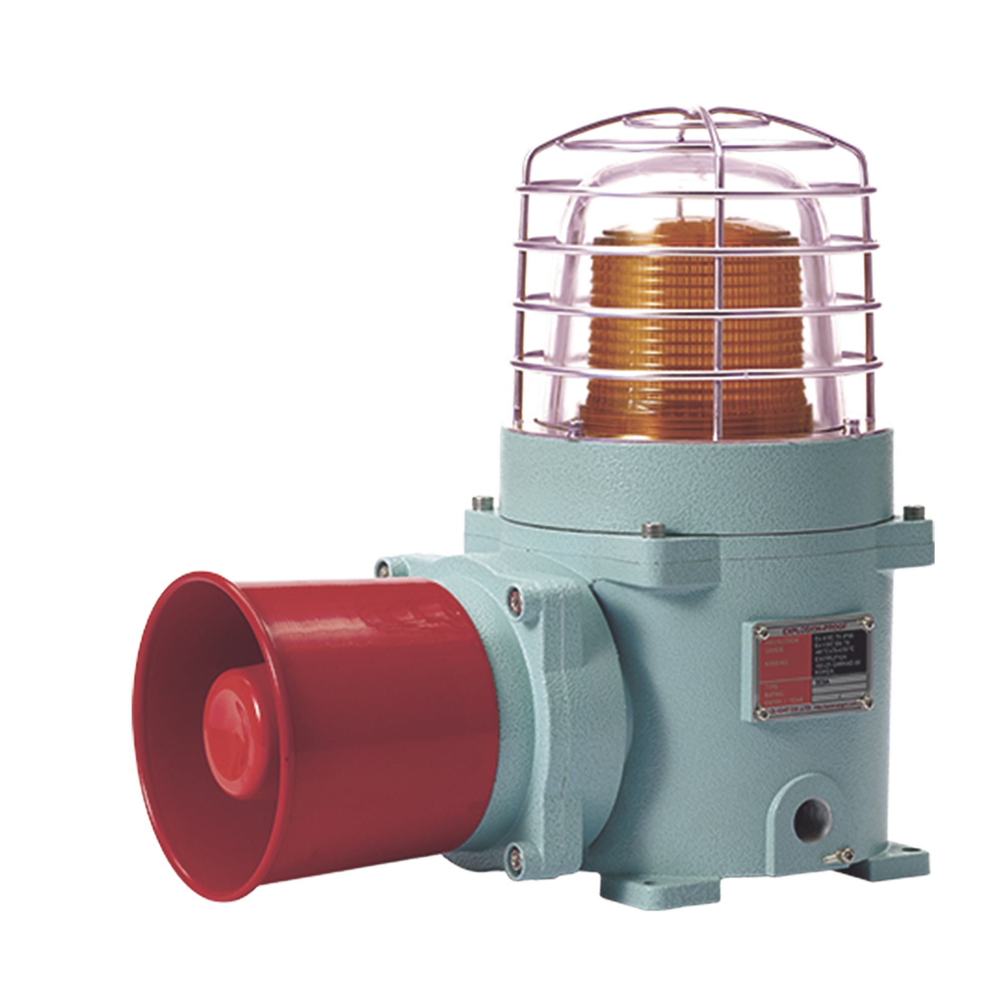 Combinación de baliza LED color Ámbar con patrón fijo y flasheante con sirena electrónica, Volumen máx. 120 dB para zona