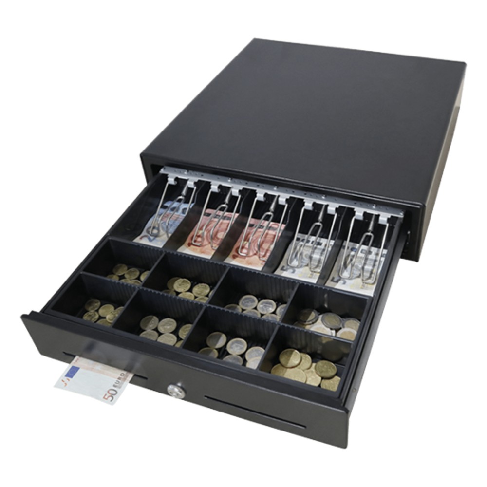 Cajón para Efectivo / Serie MK / Push Open / Insertos Ajustables Billetes y Monedas / Cubierta de Acero / Operación Manu