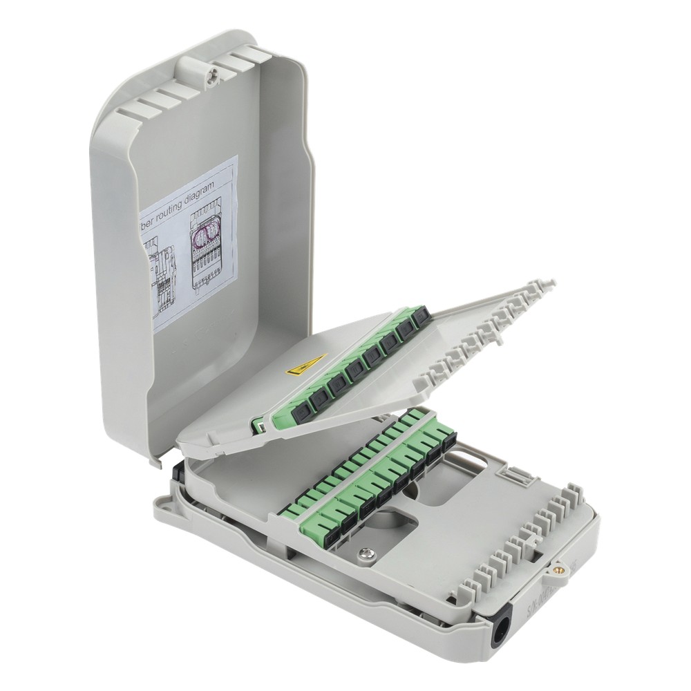 Caja Terminal de Fibra Óptica para instalación en interior, montaje en pared, 16 acopladores SC/APC monomodo, hasta 16 e