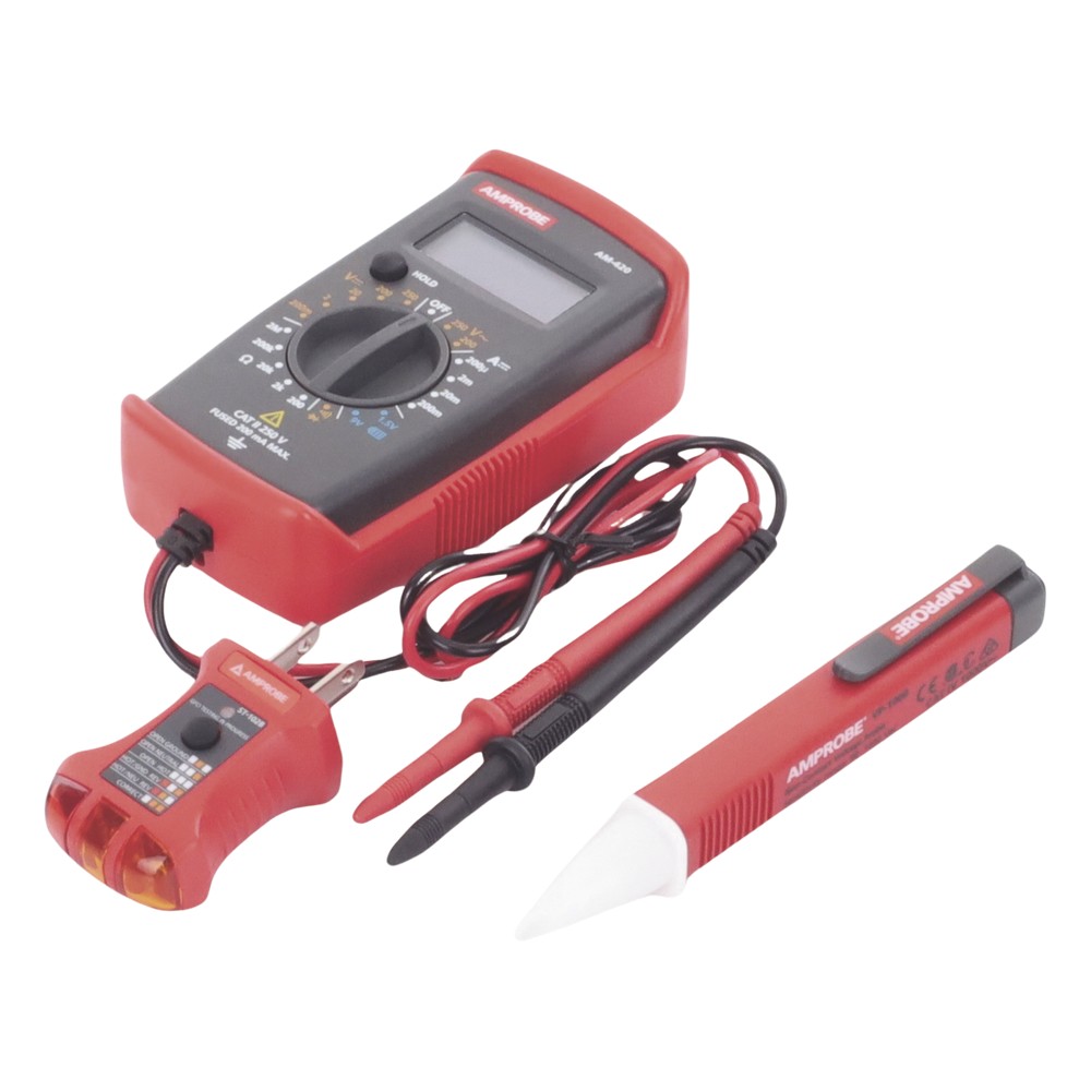 KIT Básico 3 en 1 con Multímetro Digital + Detector de Tensión sin Contacto + Comprobador de Fase GFCI