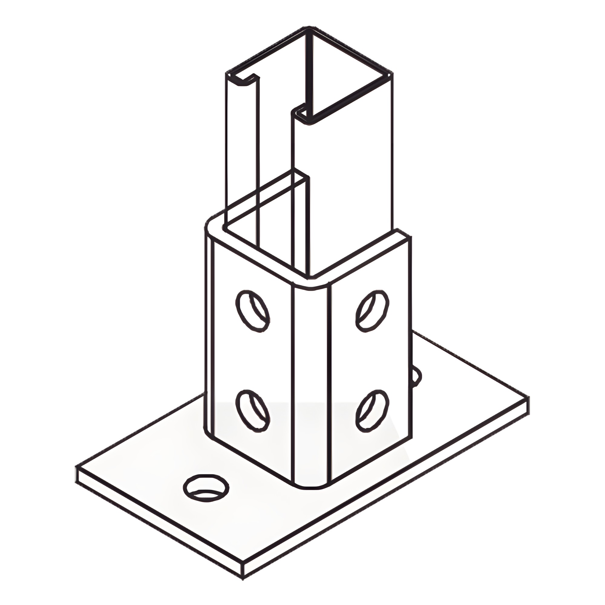 Base Rectangular con 2 perforaciones para Perfil Sencillo.