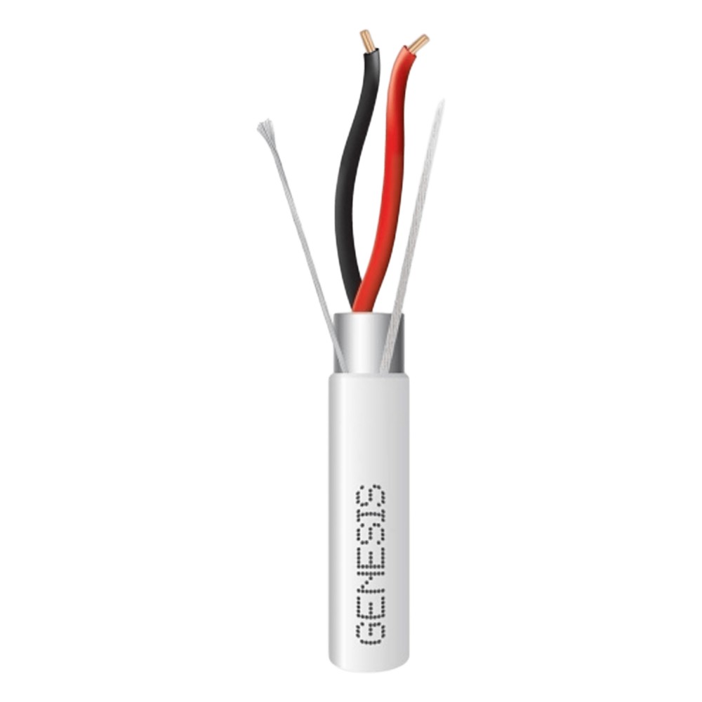Bobina de 305 Metros (1000 Pies) de Cable 2 x 22 AWG BLINDADO / PLENUM / Color Blanco / Para Aplicaciones de Audio, Segu