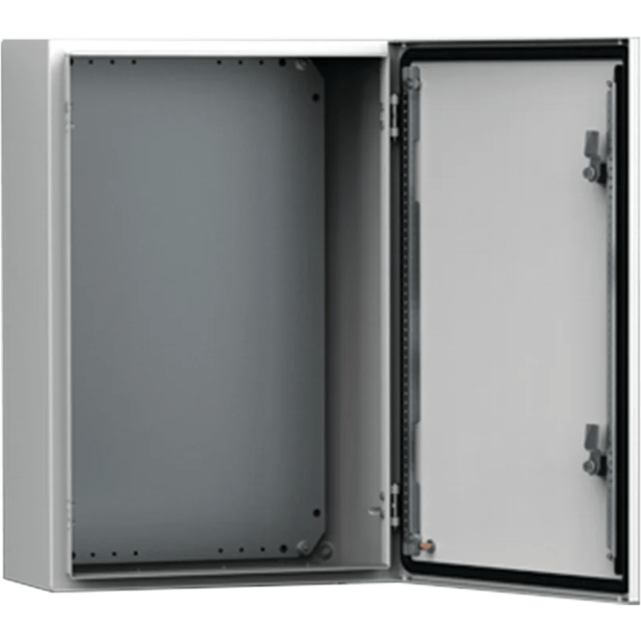 Gabinete Mural MAS 400 x 400 x 210 mm (15.7 x 15.7 x 8.3 in) / IP66 / NEMA 4/12/13 / IK10 / Acero Dulce 1.5 mm / Platina