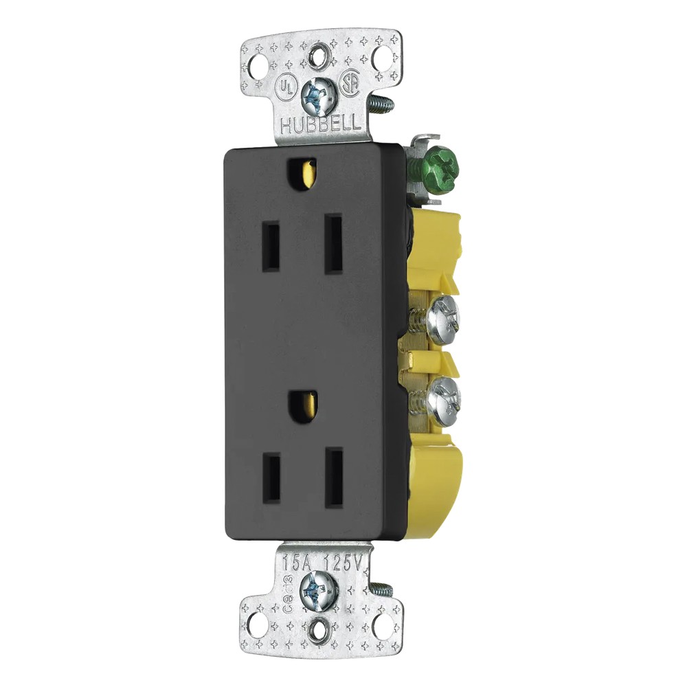 Contacto Duplex Decorador 15A 125V / 2 Polos 3 Hilos/ Nema5-15R / Color Negro.