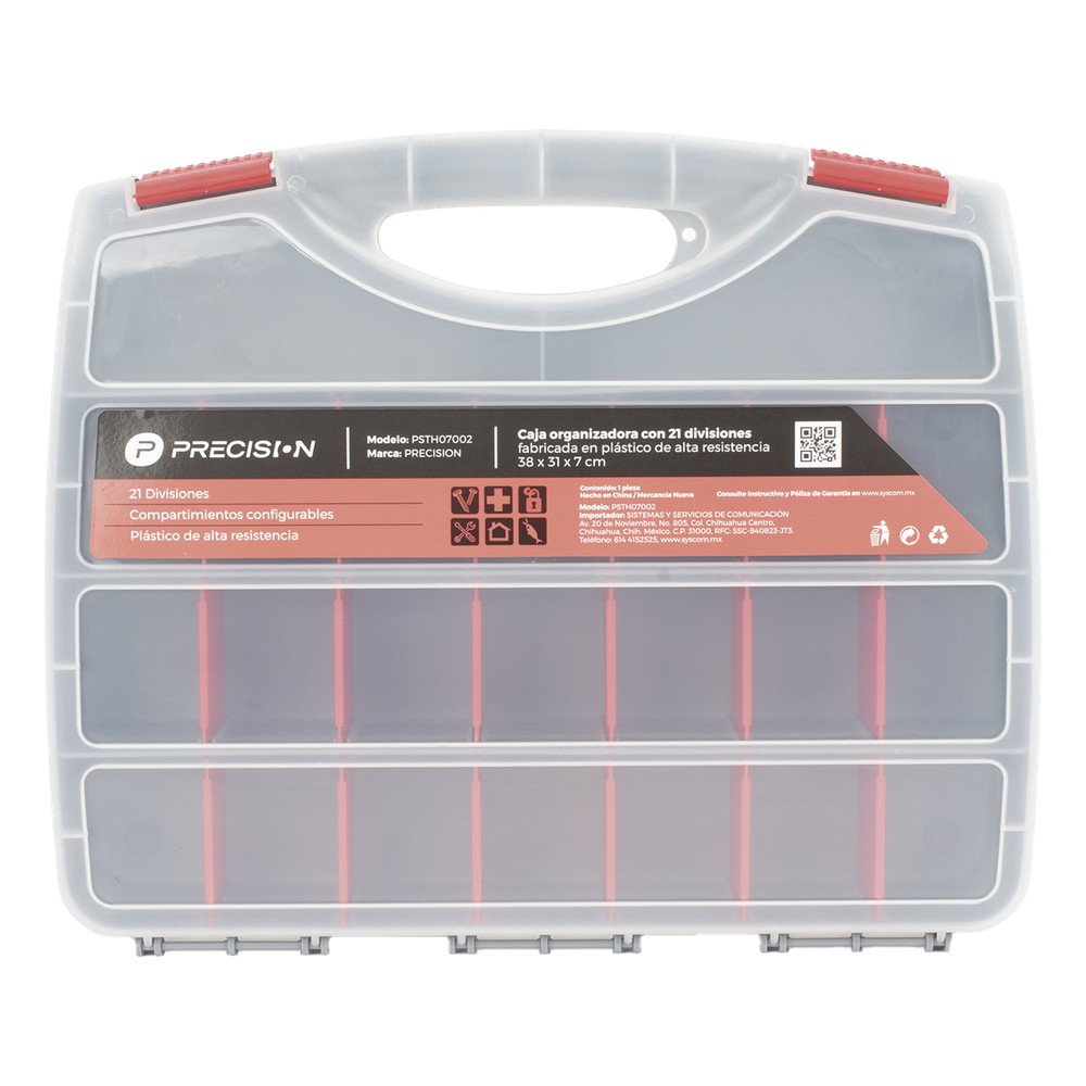 Caja Organizadora con 21 Divisiones Fabricada en Plástico de Alta Resistencia de 38x31x7 cm.