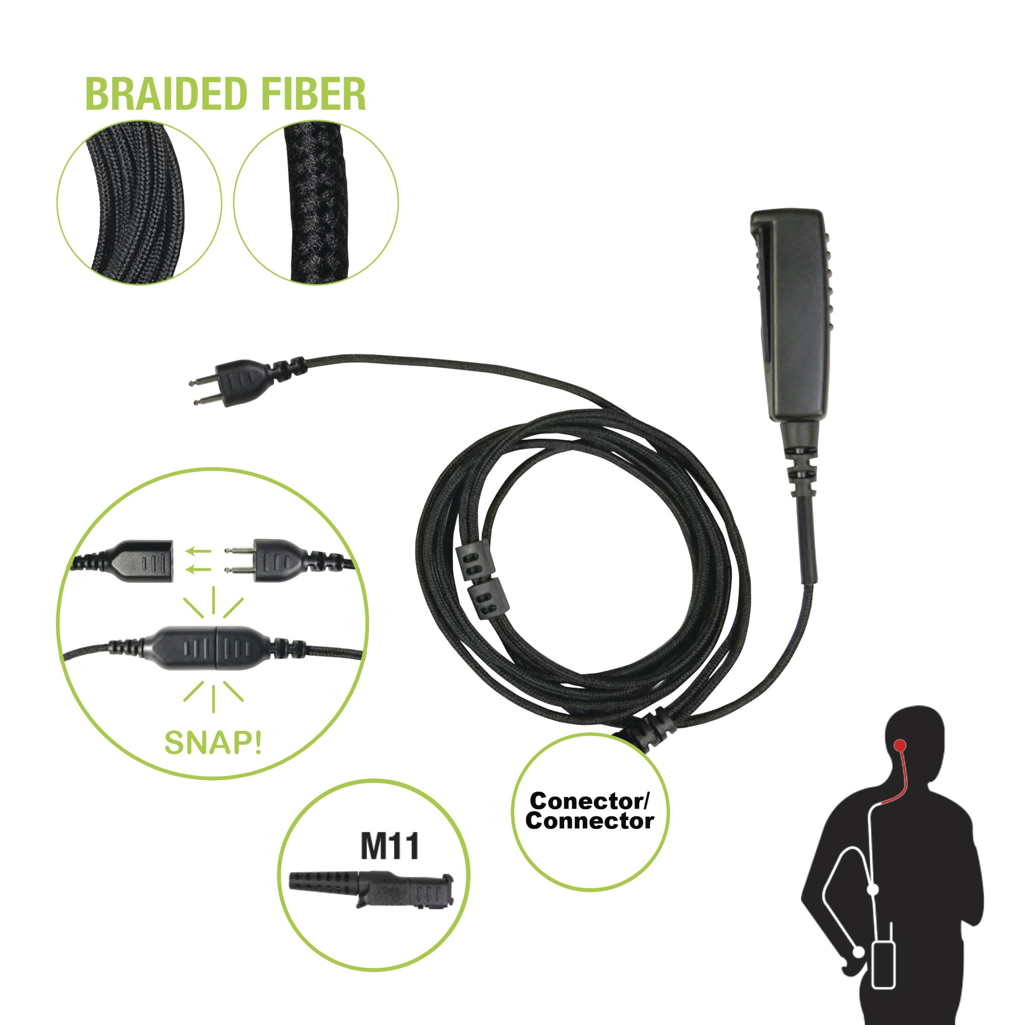 Cable para Micrófono audífono SNAP intercambiable con conector para Radios Motorola (TRBO) SL300 & 7550.