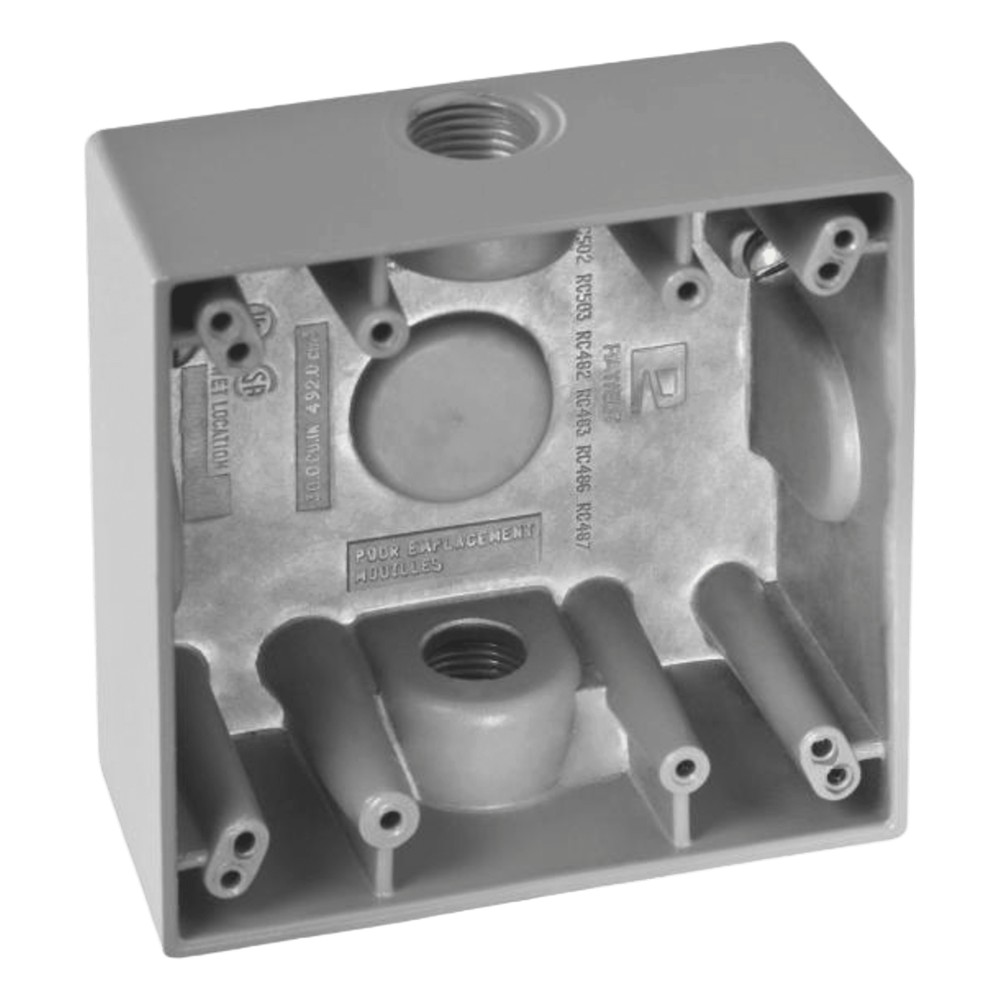 Caja Cuadra de 3/4" a Prueba de Intemperie/ Cuenta con 2 salidas / Con Orejas para Montaje.