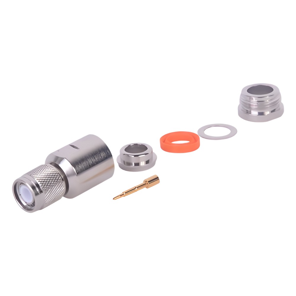 Conector TNC Macho de Rosca Izquierda Métrica, Tipo Rosca para RG-8/U, 9913, LMR-400, CNT-400 del Grupo I,  Plata/ Oro/ 