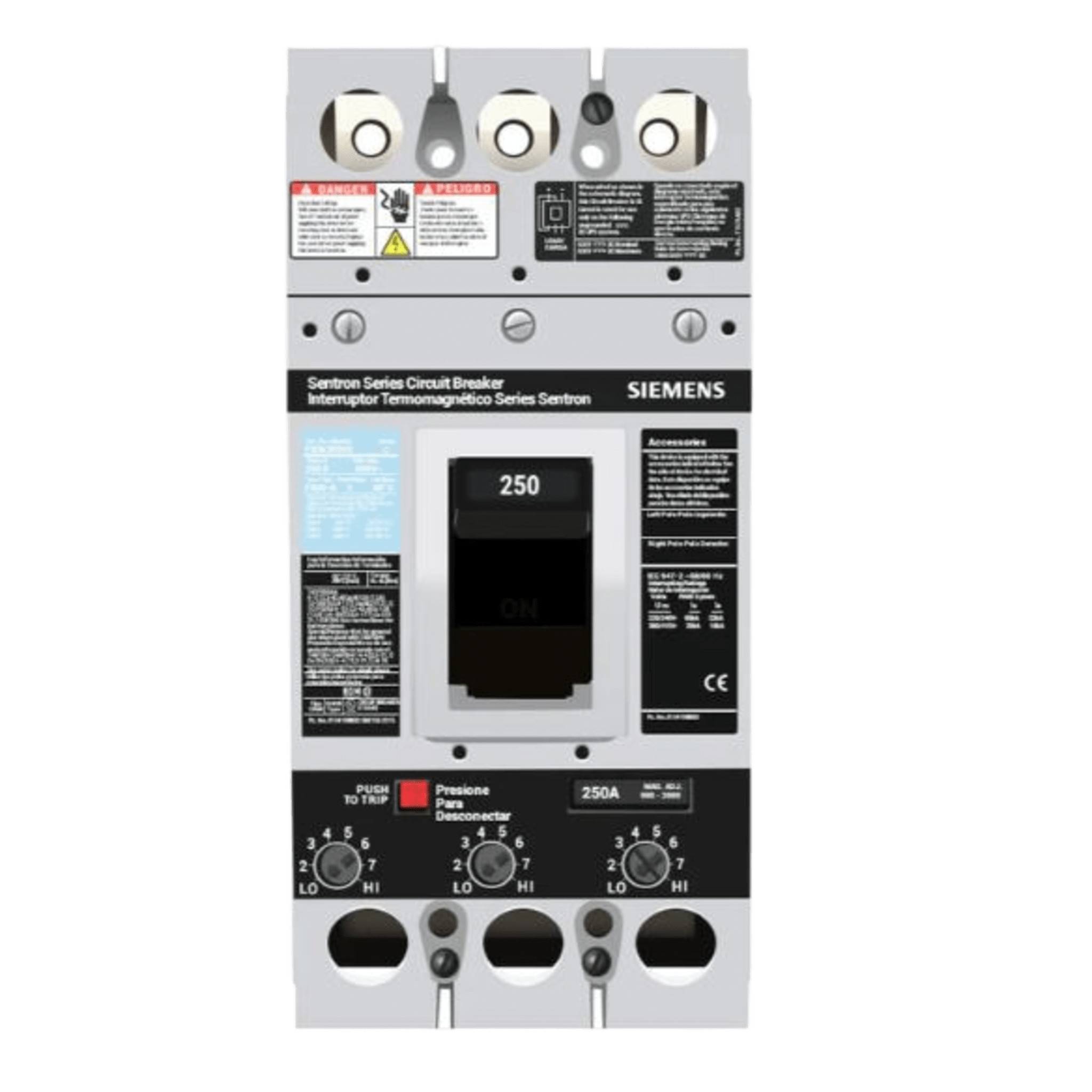 Interruptor Termomagnético 600V 3X250A, Con zapatas principales.