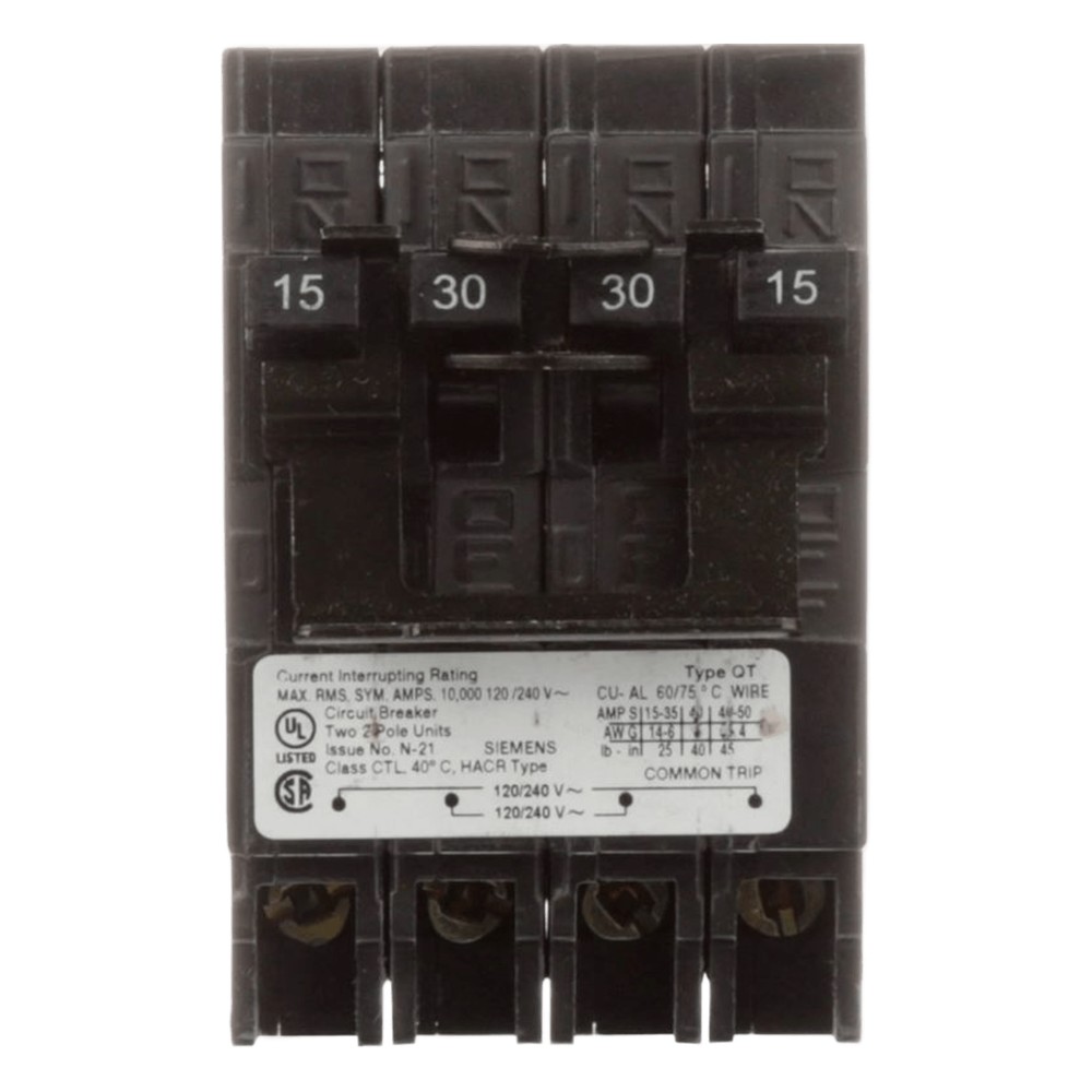 Interruptor automático CUADRUPLEX enchufable tipo QT 2 polos dobles, 20-50 amp