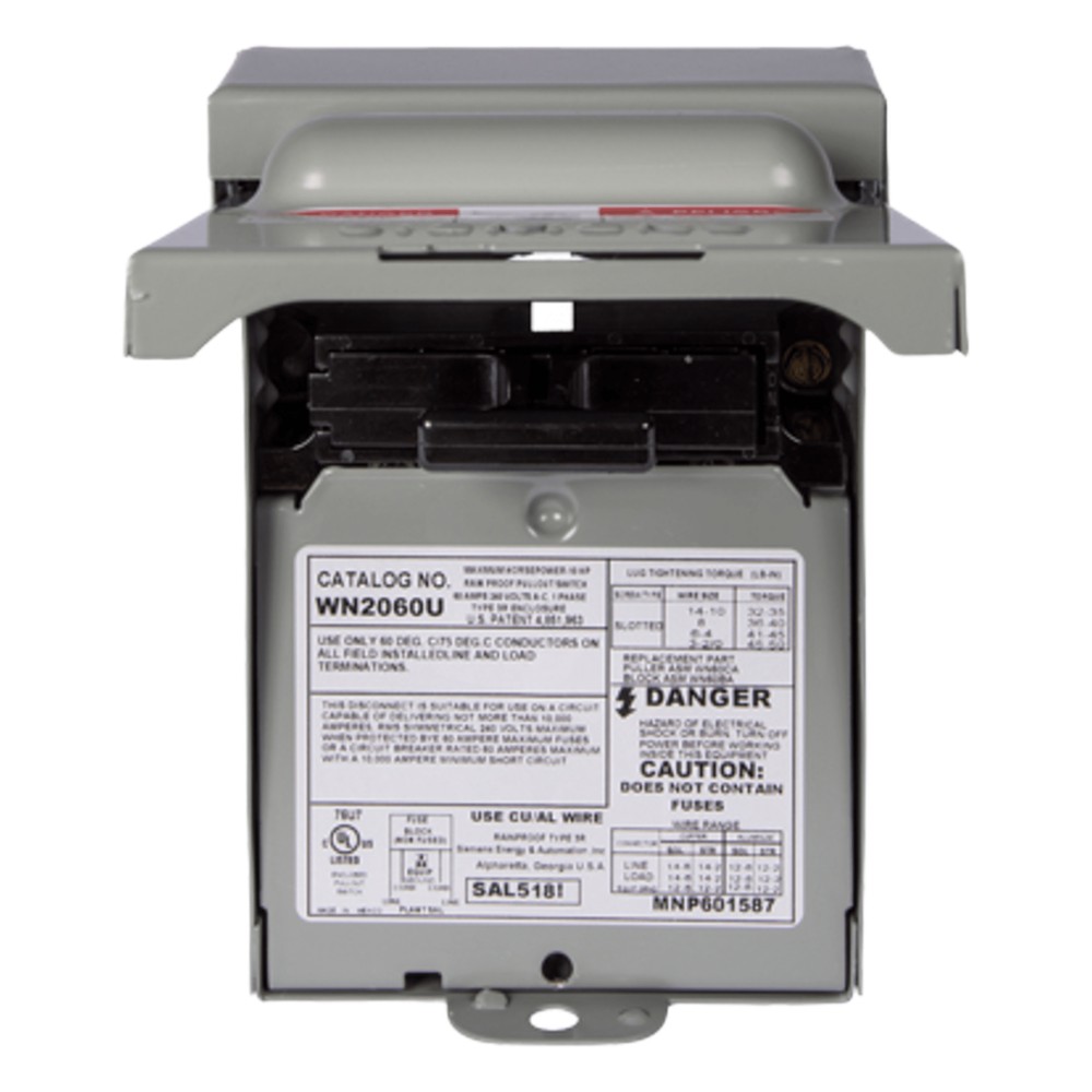 Interruptor de seguridad 2x60Amp. Nema 3R, Sin Portafusible