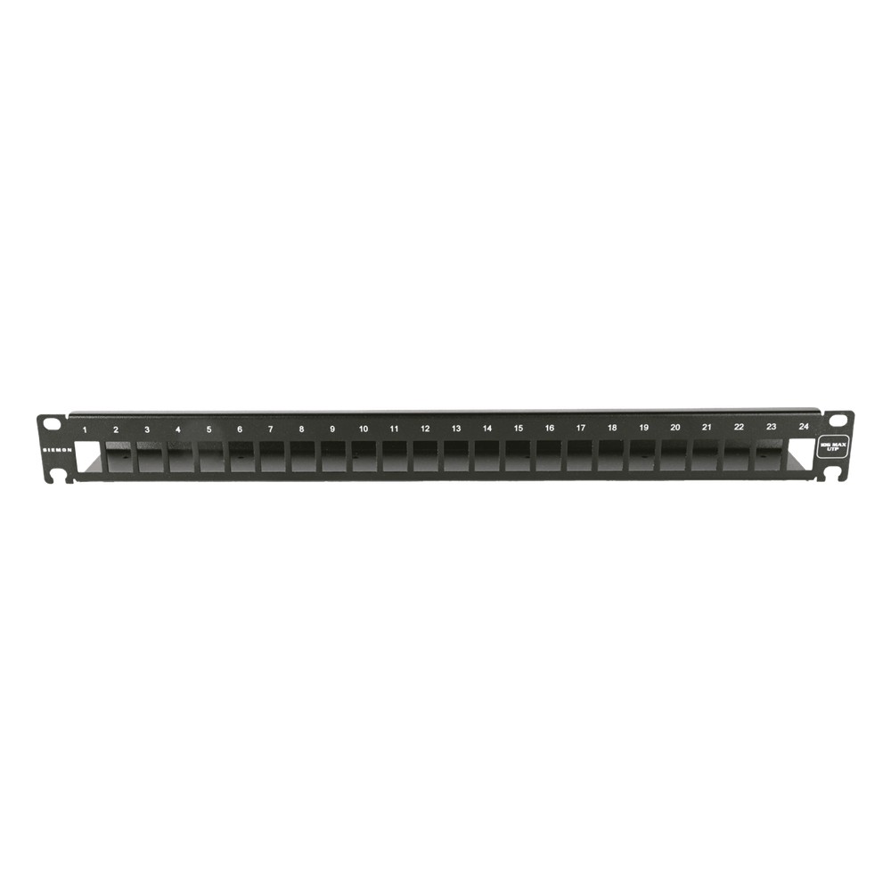 PATCH PANEL 24 puertos, compatible con línea ultramax y z-max Utp, plano, 1U, negro, vacio
