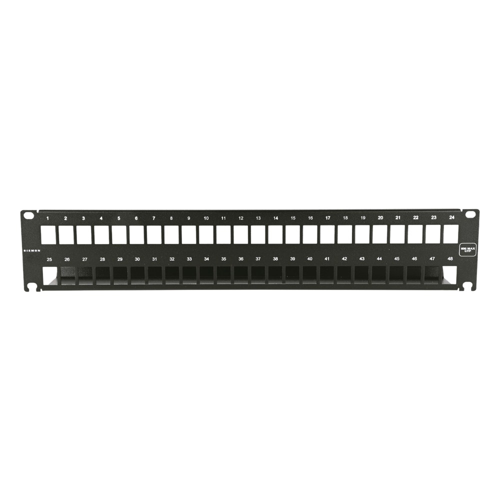 PATCH PANEL 48 PUERTOS, COMPATIBLE CON LÍNEA ULTRAMAX Y Z-MAX UTP, PLANO, 2U, NEGRO, VACIO