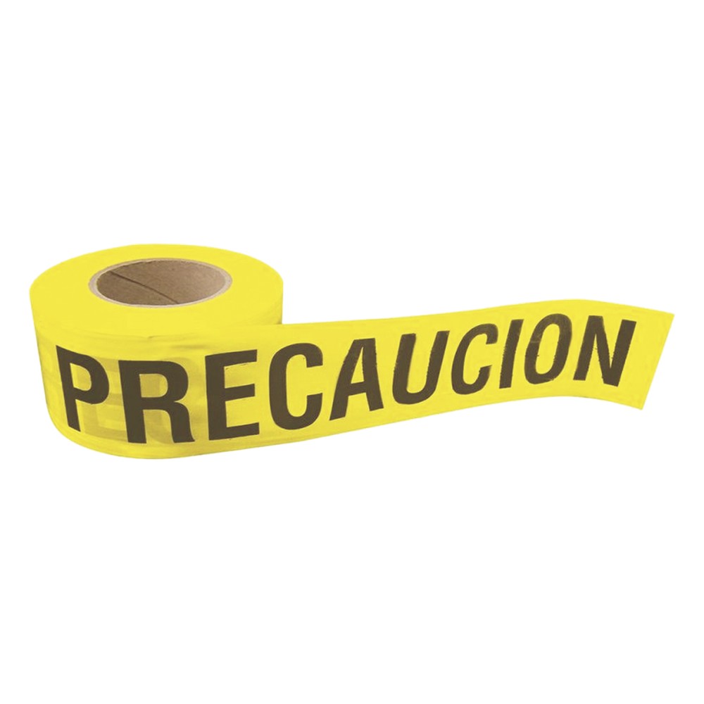 Cinta para barricada "PRECAUCION" de 100 m y ancho de 3".