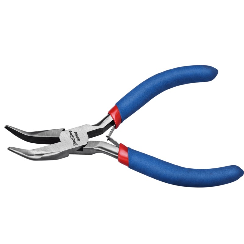 Pinza de punta Curveada de 5 pulgadas con Mango Forrado de Plástico Bicolor.