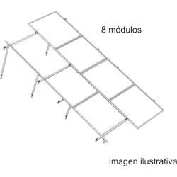 Sistema de Montaje Solar BASEL / 8 Módulos 645W / Configuración 2x4 / Losa Plana / Resistencia 170 km/h / Rieles N-S 4.7