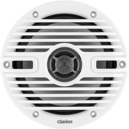Altavoces náuticos Clarion® CMS 6.5" / 30 W RMS / 4 Ohmios / 87 dB / 55 Hz-20 KHz / RGB LED / Blanco y Negro Clásico