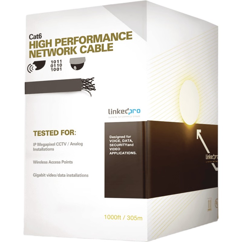 Cable Cat6+ Calibre 23, UTP, Intemperie con Gel Doble Chaqueta, ETL, UL, Color Negro de 305 Metros (1000 Pies), para Cli