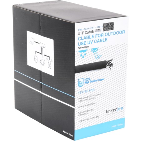 Bobina de Cable 305 Metros (1000 Pies) Cat6, 24 AWG, Climas Extremos, Color Negro, Sin Blindar, para Intemperie