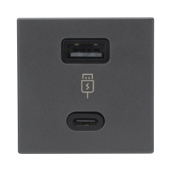 Módulo Doble USB Tipo A+C / Carga Rápida 30W / Color Negro / Compatible con Torres y Cajas Simon / Modelo: (K126F/14)
