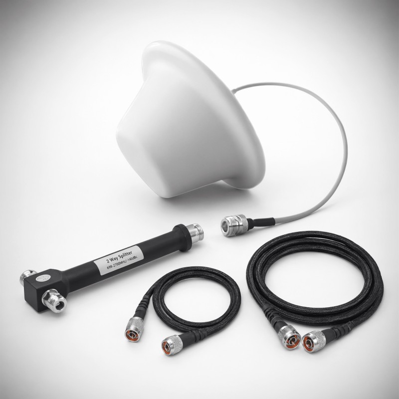 Kit de Antena Omnidireccional tipo Domo y Divisor de Potencia de 2 salidas / Jumpers Coaxiales de 3 y 15 m con conectore