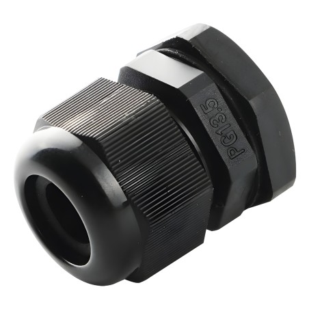 Conector Plástico Negro Tipo Glándula para Cable de 10 a 14 mm de Diámetro.