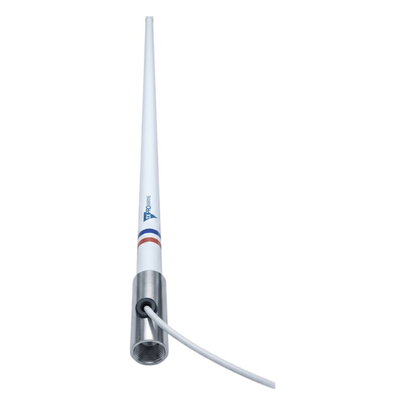 Antena Marina VHF TXPROMARINE TX5101SYS/10M / Fibra de Vidrio / 156-163 MHz / 6 dBi / Cable 10 m (32.8 ft) / Base Acero 