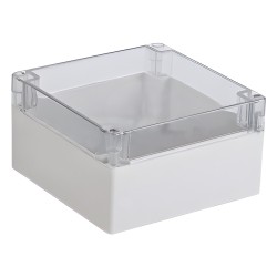 Gabinete Plástico para Exterior (IP65) de 160 x 160 x 90 mm Cierre por Tornillos Tapa Transparente.