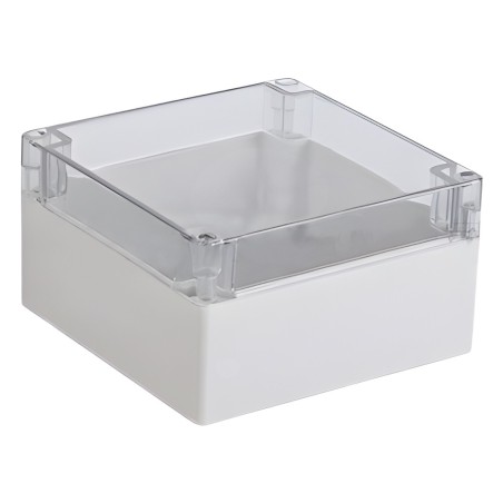 Gabinete Plástico para Exterior (IP65) de 160 x 160 x 90 mm Cierre por Tornillos Tapa Transparente.