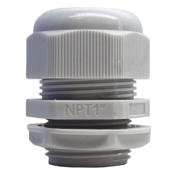 Conector Plástico Blanco Tipo Glándula para Rosca NPT 1"