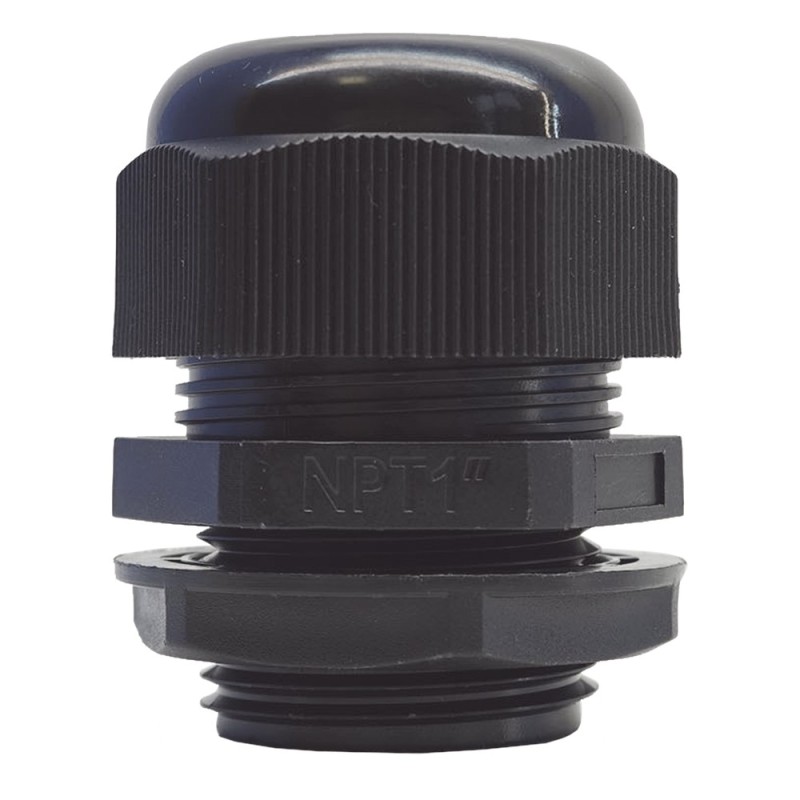 Conector Plástico Negro Tipo Glándula para Rosca NPT 1"