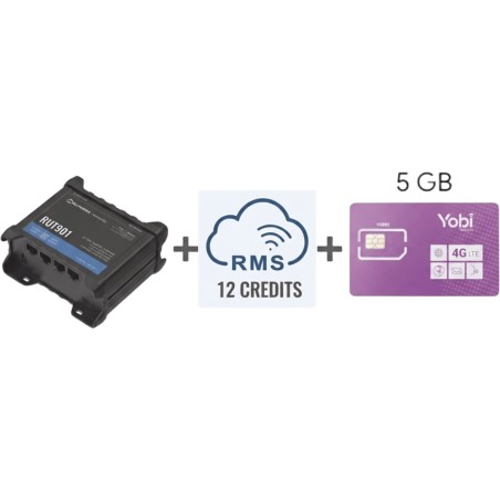 Router Teltonika LTE/4G RUT901 + 12 creditos RMS  + SIM de YOBI de 5GB por Mes durante un año de servicio (solo datos)
