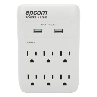 Multicontacto de Pared 110 Vca / Supresor de Picos 1080 Joules / 6 x Nema 5-15P / 2 x USB (5V @3.4A)