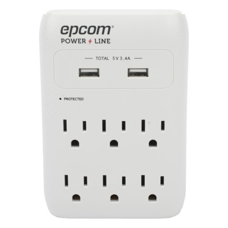 Multicontacto de Pared 110 Vca / Supresor de Picos 1080 Joules / 6 x Nema 5-15P / 2 x USB (5V @3.4A)