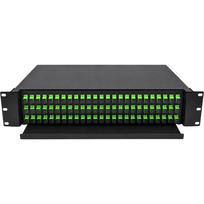 Distribuidor de Fibra Óptica (ODF) para 72 Empalmes, con 72 Acopladores SC/APC y 72 Pigtails SC/APC, para Rack de 19, 3 