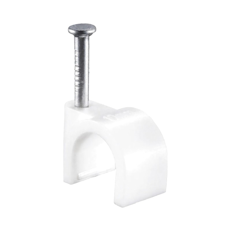 Grapa para Cable Redondo de 7 mm / Resistente a UV / Uso Interior y Exterior / Color Blanco / 100 Piezas