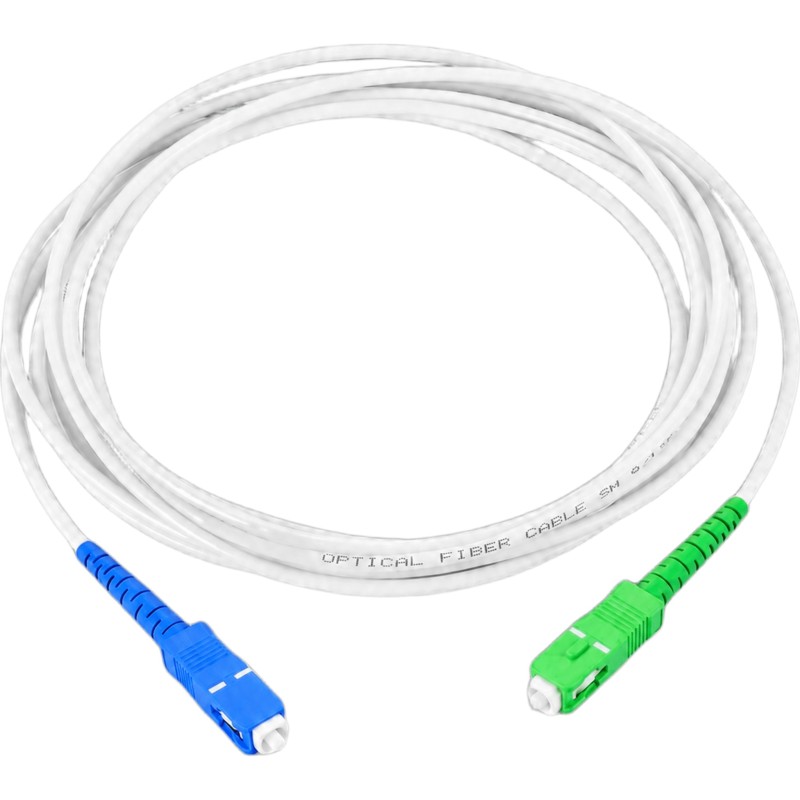 Jumper de Fibra Óptica Monomodo SC/APC-SC/UPC Simplex, Color Blanco 5 Metros