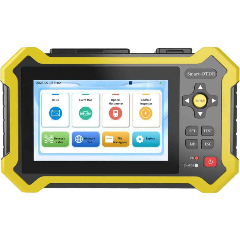 OTDR Touch para Pruebas en Enlaces Fibra Óptica Activos (Prueba de Fibra Viva) / 3 Longitudes de Onda / Integra Función 