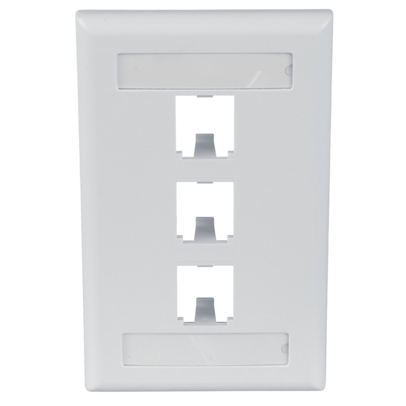 Placa de Pared Vertical Clásica, Salida Para 3 Puertos Mini-Com, Con Espacios Para Etiquetas, Color Blanco