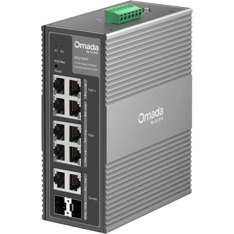Switch Industrial PoE / 10 Puertos Gigabit / 2× PoE++ 802.3bt (Hasta 60 W) + 6× PoE+ 802.3at/af / 2× Combo RJ45/SFP Giga