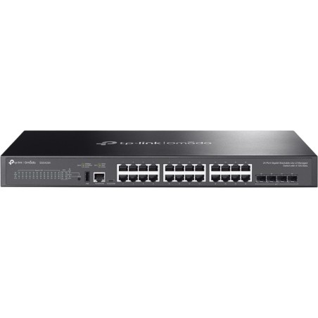 Switch Gestionado Lite L3 Apilable / 24 Puertos Gigabit RJ45 / 4 Ranuras SFP+ 10G / Capacidad de Conmutación 128 Gbps / 