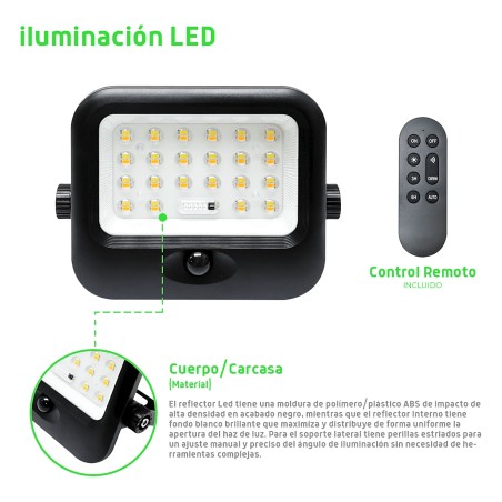 Luminario LED Solar / Sensor PIR / Potencia 100 W o 200 W / Flujo Luminoso 1600 lm o 4600 lm / Batería de Fosfato 3.2V 6