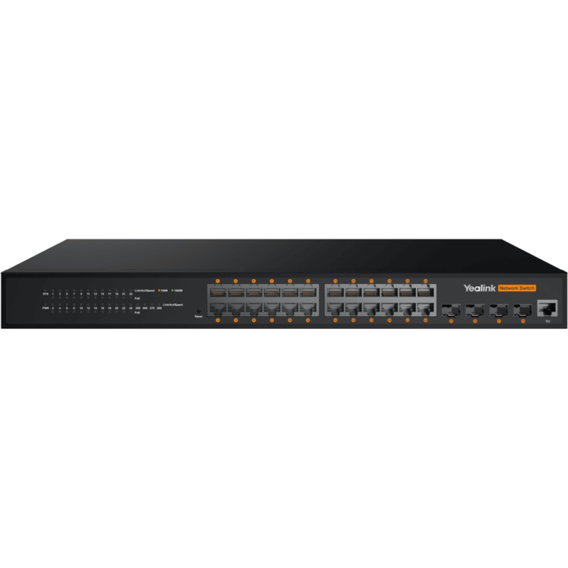 Switch Administrable L2+ Yealink RCH240 de 24 Puertos Gigabit PoE+ con 4 Puertos de Fibra Óptica y Presupuesto PoE de 37