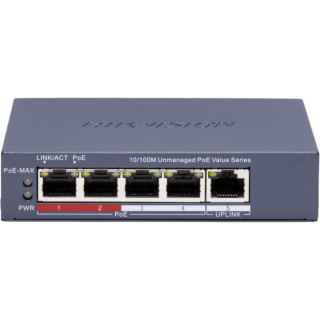 Switch PoE No Administrable / 4 Puertos 10/100 Mbps PoE / 1 Puerto 10/100 Mbps Uplink / Modo Extendido hasta 300 Metros 