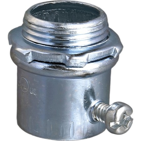 Conector 3/4" ( 19 mm) para Tubo Pared Delgada (EMT) / Con tornillo tipo americano / Galvanizado / Etiqueta Verde.
