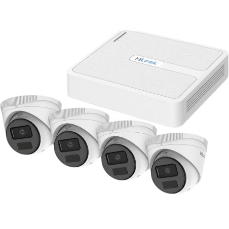 Kit IP 2 Megapixel / NVR de 4 Canales con 4 Puertos PoE+ / 4 Cámaras IP Turret para Exterior / H.265+ / IR 20 m (65.6 ft